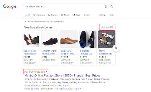 This image shows the example of ads looking in google search results 