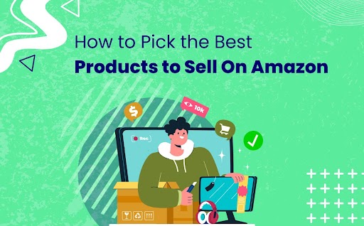 image shows the vector of guy using laptop and the title appears in his back which is how to pick the best products to sell on amazon