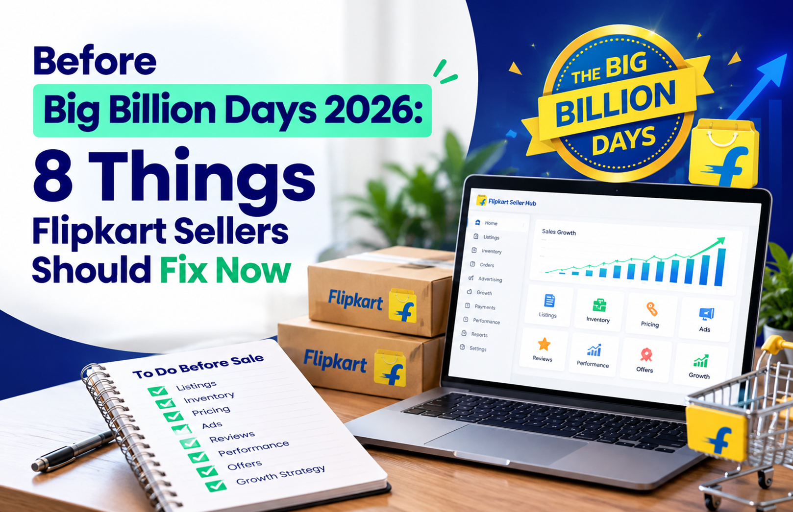 Flipkart seller preparing product listings, inventory and ads for Big Billion Days 2026